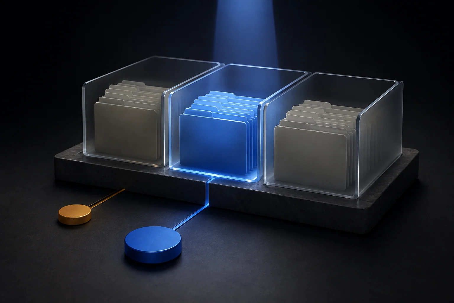 Separated glass workspaces with a user token selecting records within its own compartment